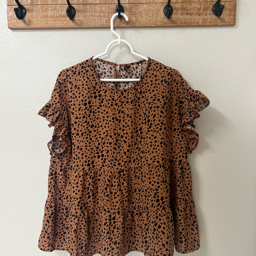 (4 for $20 Bundle✅) SHEIN Brown Blouse with Flutter Sleeves and Ruffled Details